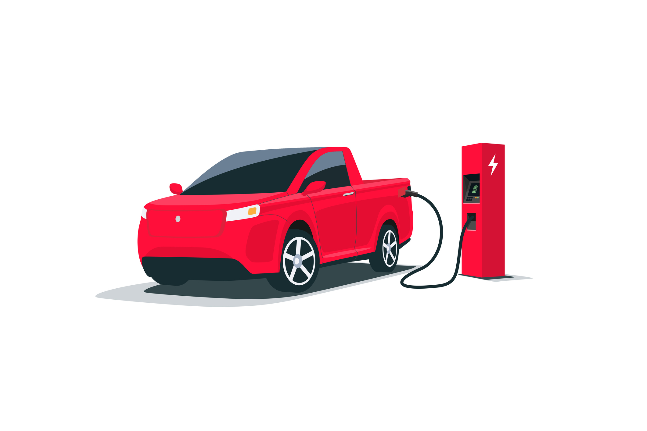 Stock photo of an electric pickup truck.