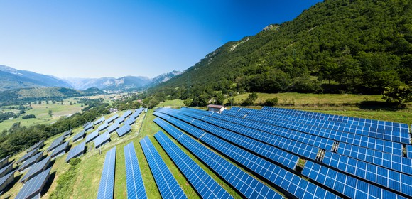 Aerial view of solar power station.