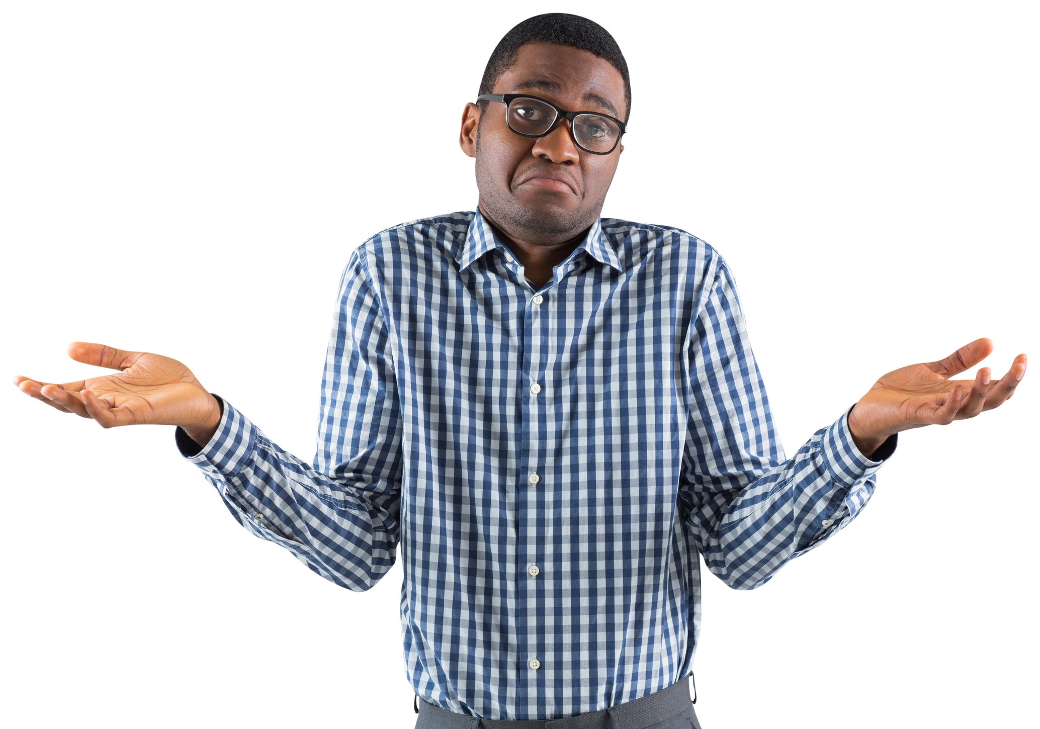 Young man shrugging, unconcerned.