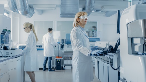 People are working in a laboratory.