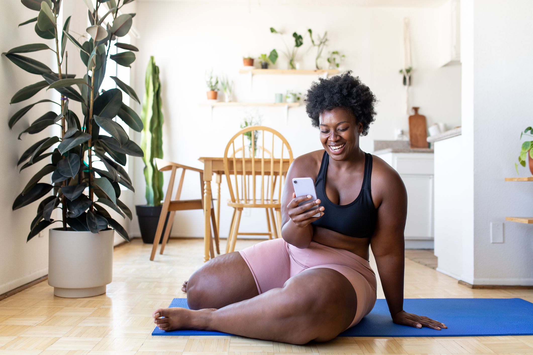 A woman looking at her phone.