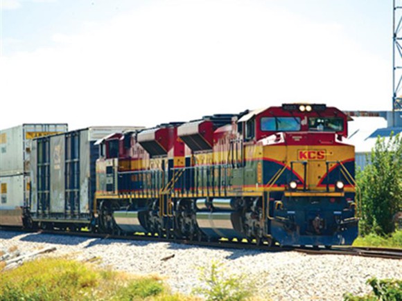 A Kansas City Southern train pulling cargo.