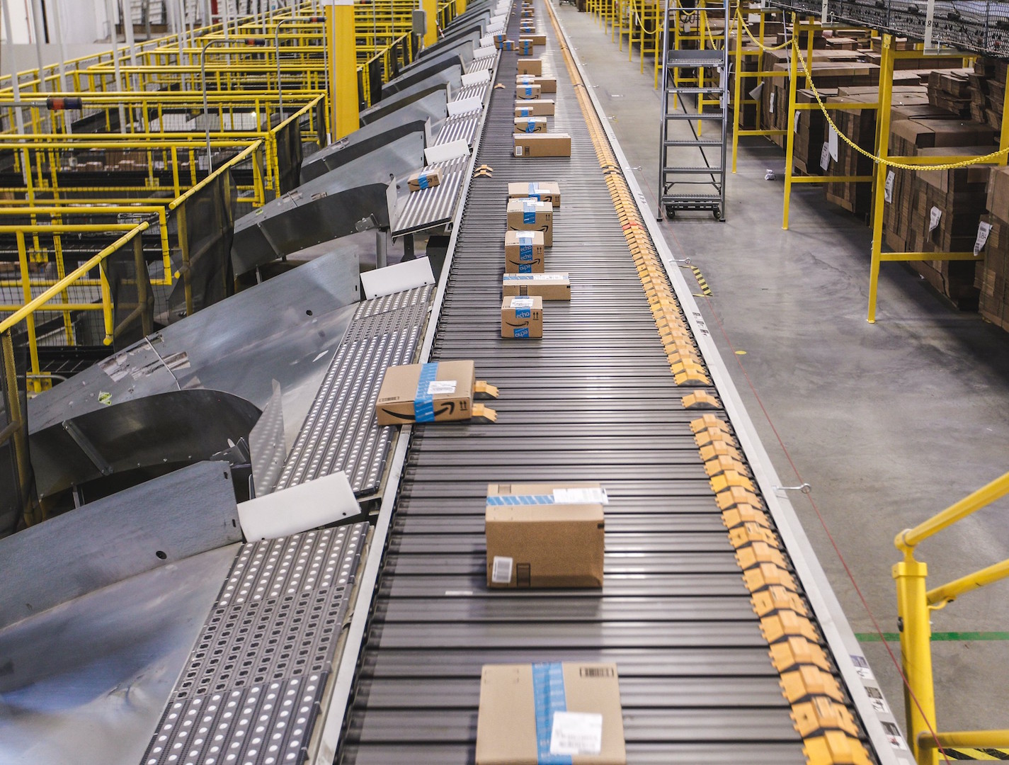 Boxes in an Amazon fulfillment center.