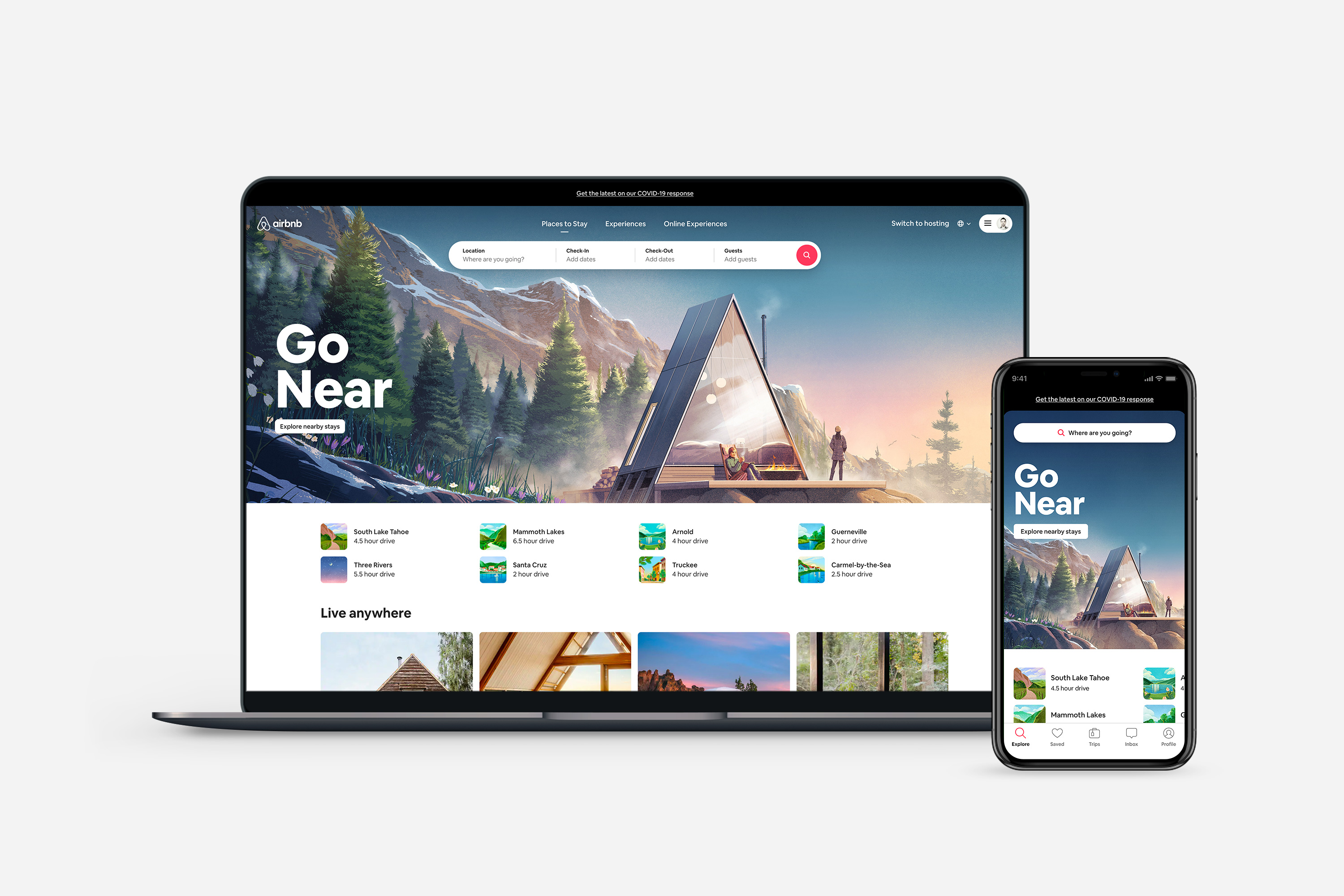 A computer and a smartphone display Airbnb's platform.