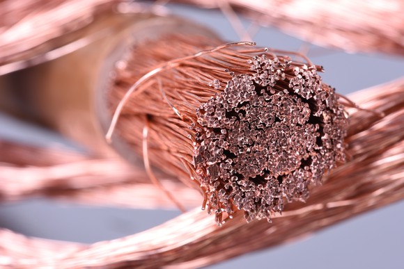 A bundle of copper wiring