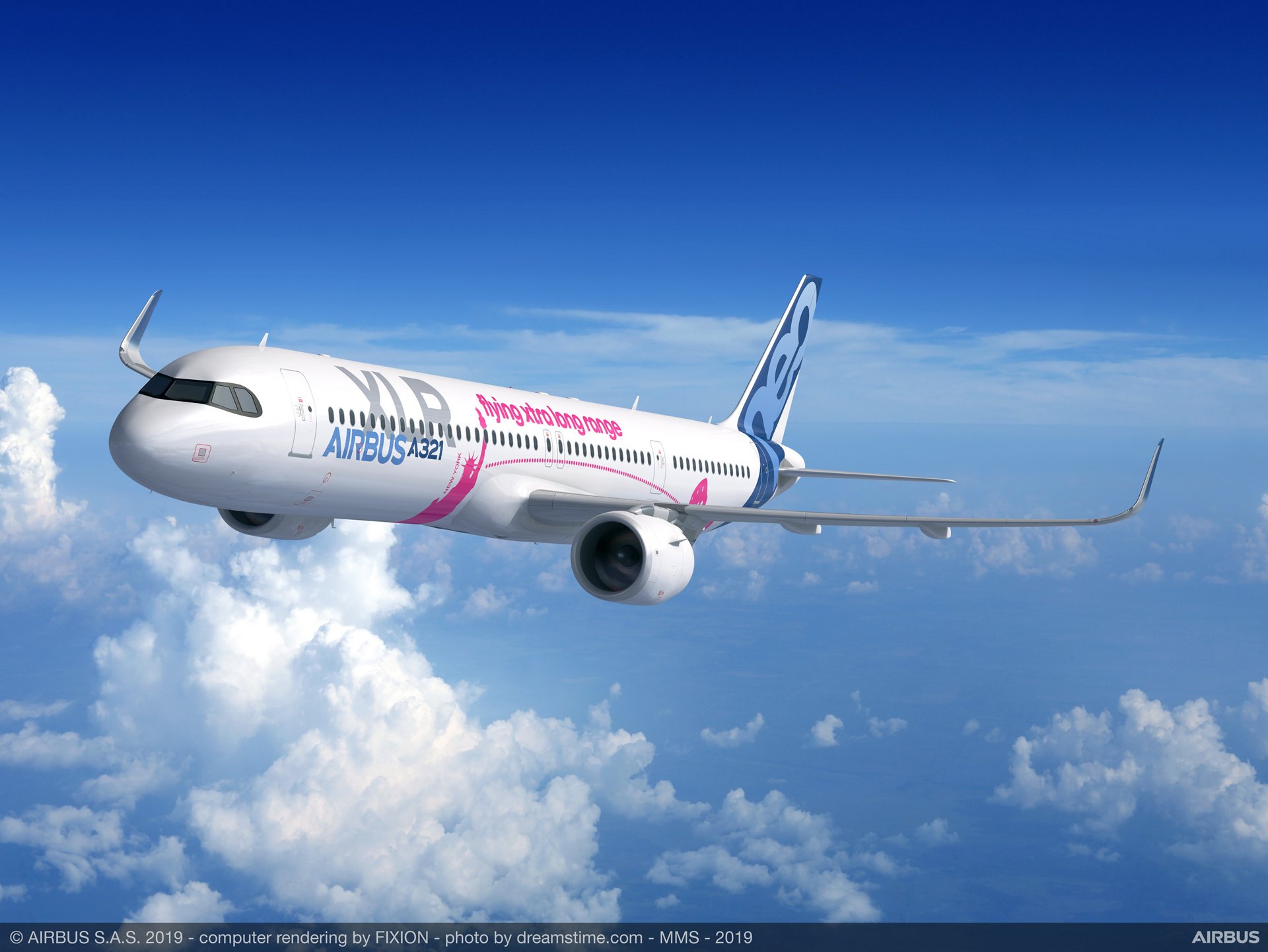 A rendering of an Airbus A321XLR in flight