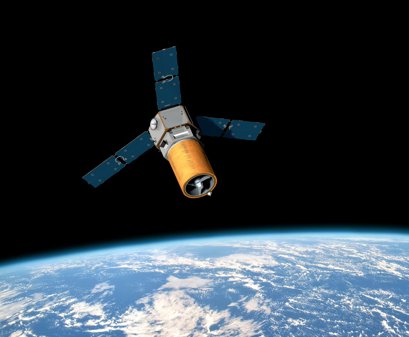 Rendering of the RapidStar-2 satellite in orbit.