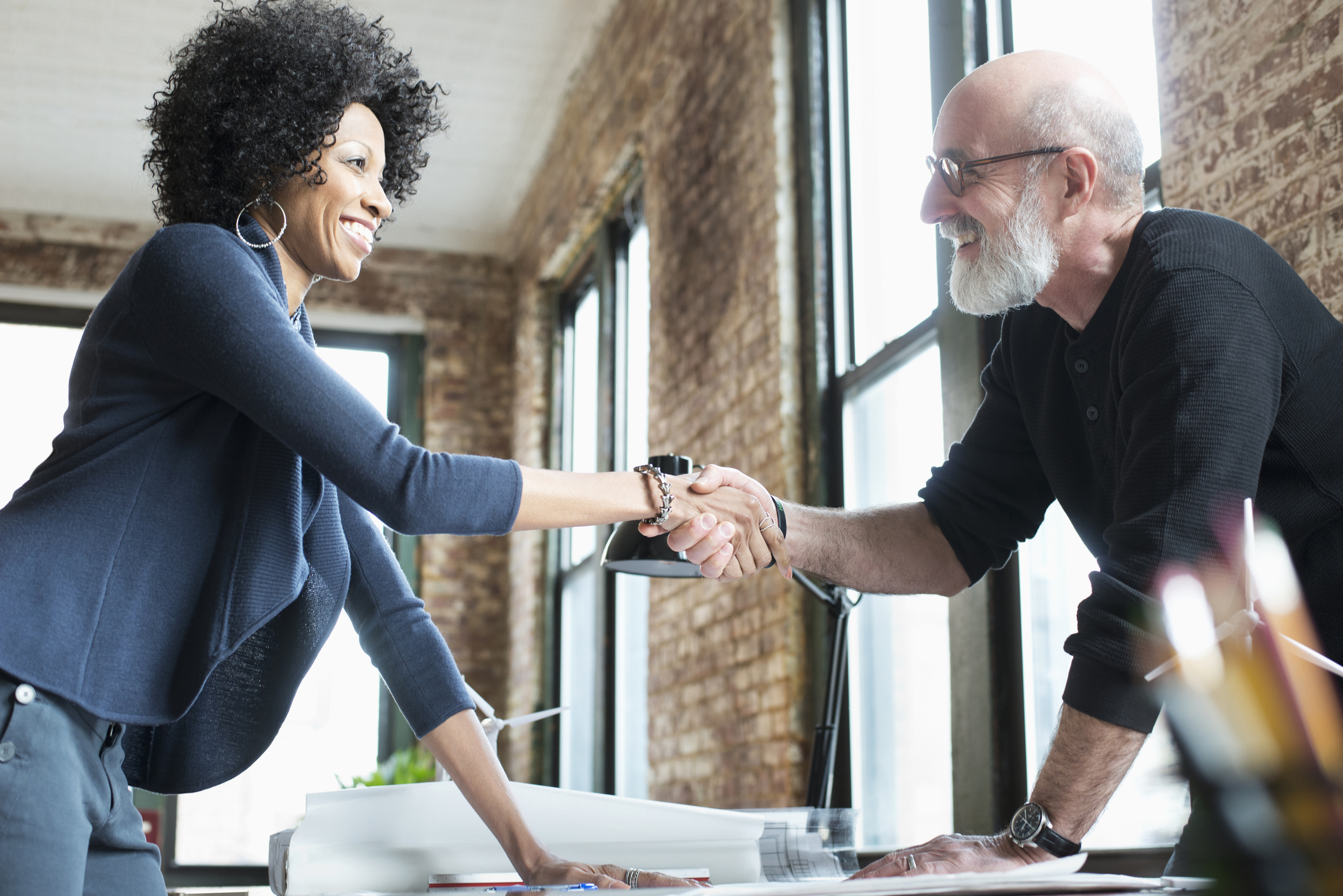 Two businesspeople shaking hands.
