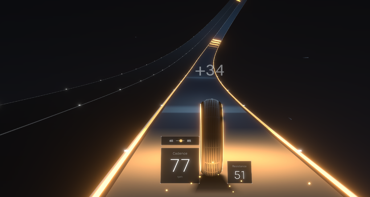 a screengrab from the video game Lanebreak, which is played using a Peloton exercycle.