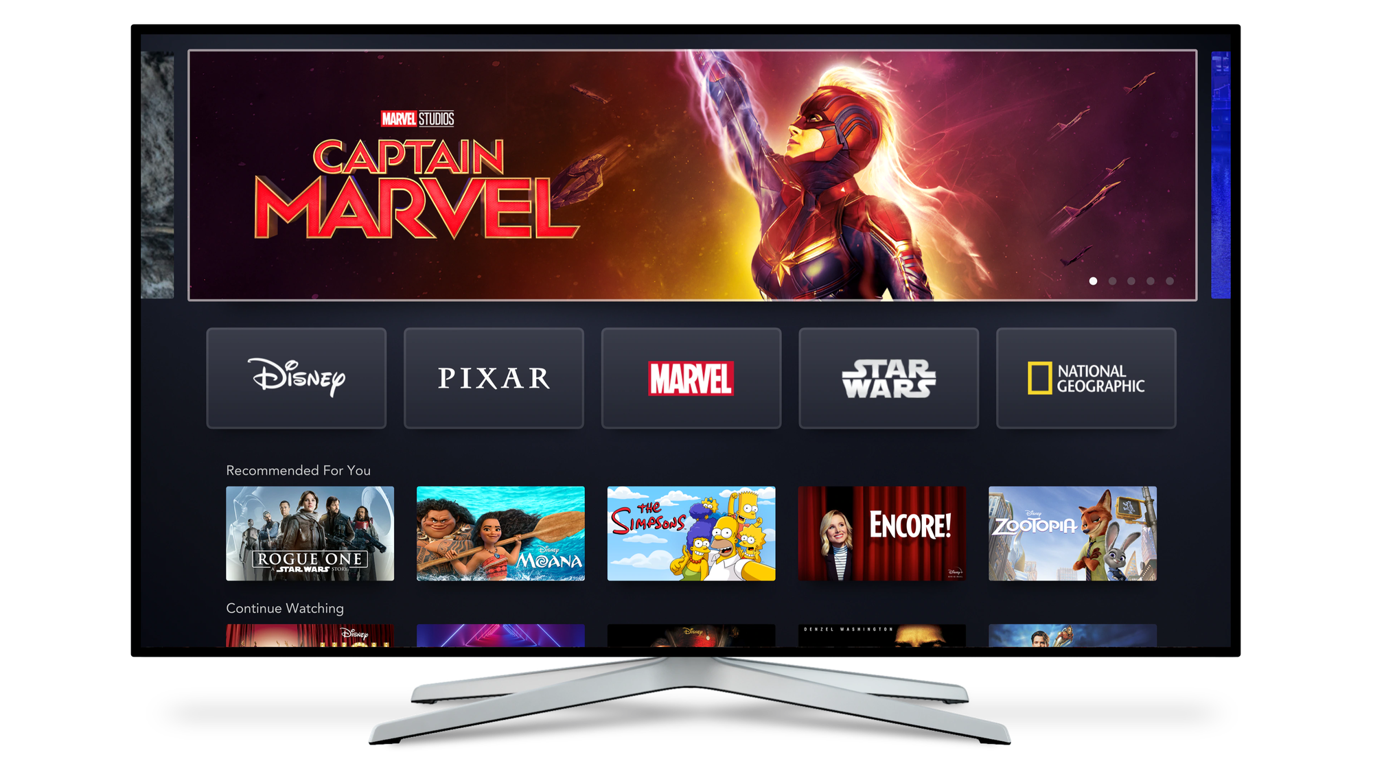 The Disney+ service featured on a smart TV.