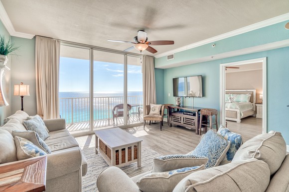 Interior of a coastal cottage on Airbnb.