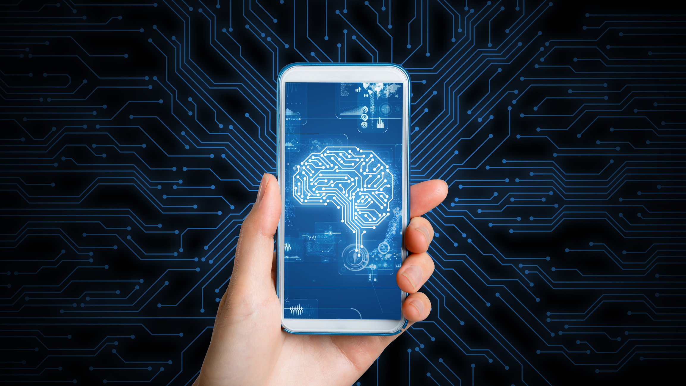 Closeup of phone screen with picture of a human brain on it.