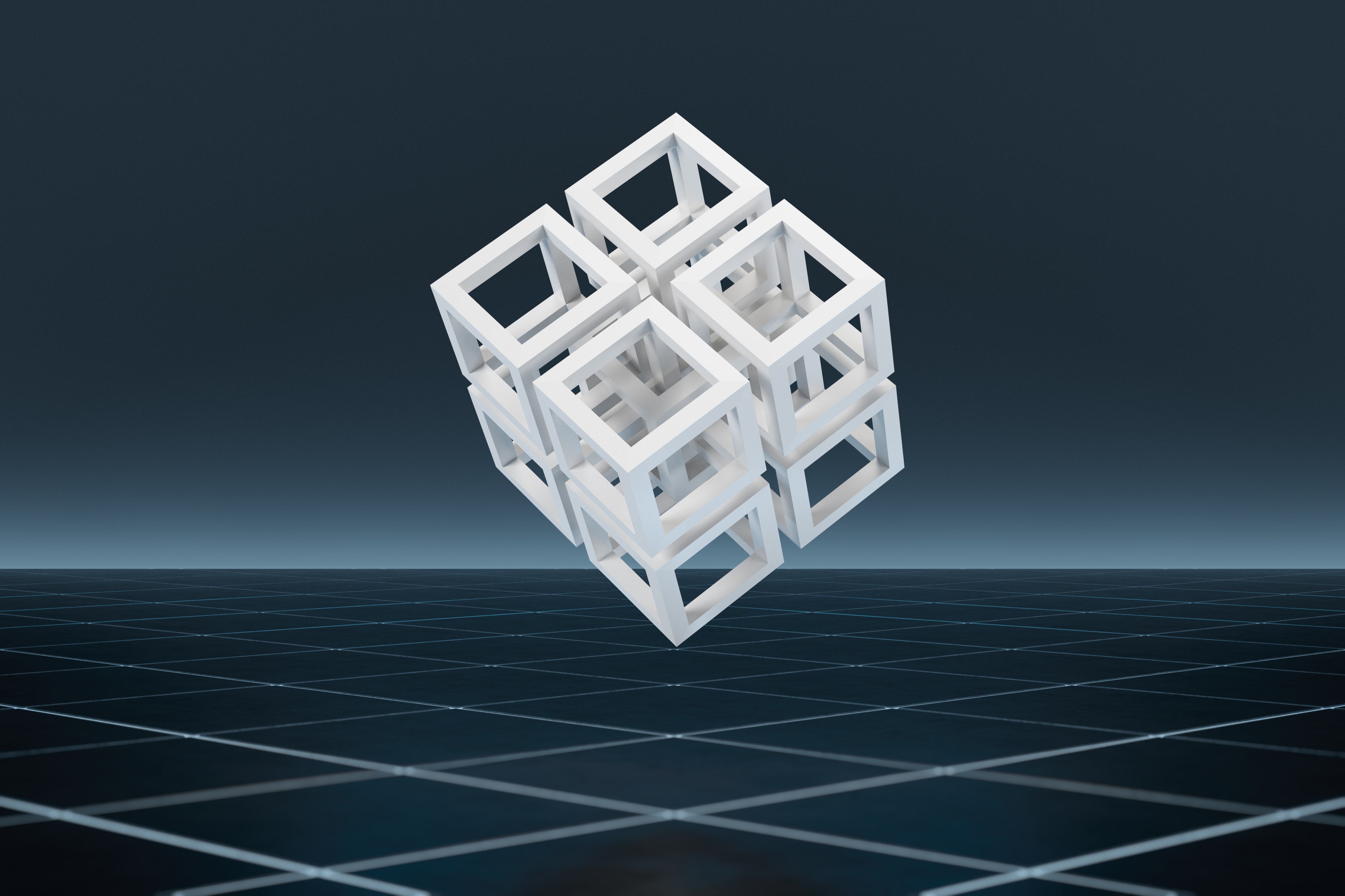 Cubic block levitating in space.