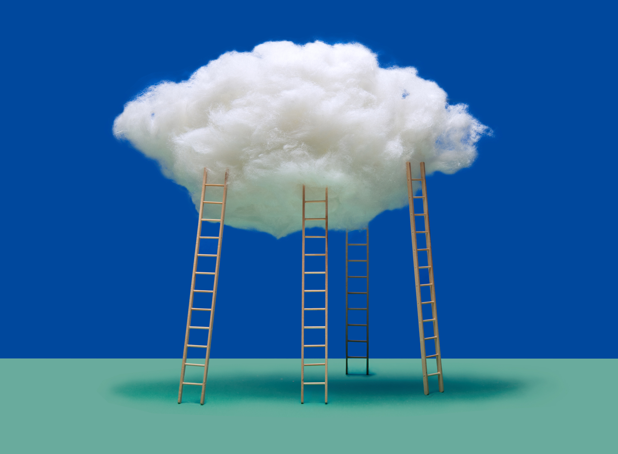 Ladders leading up to a cloud.
