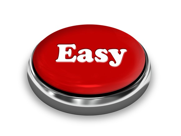 Button with the word "easy" written on it