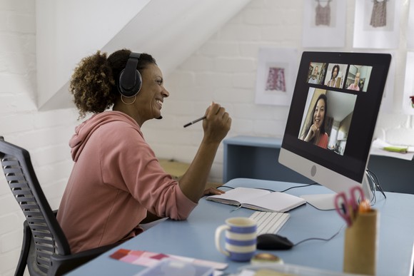 Video conference from home office.