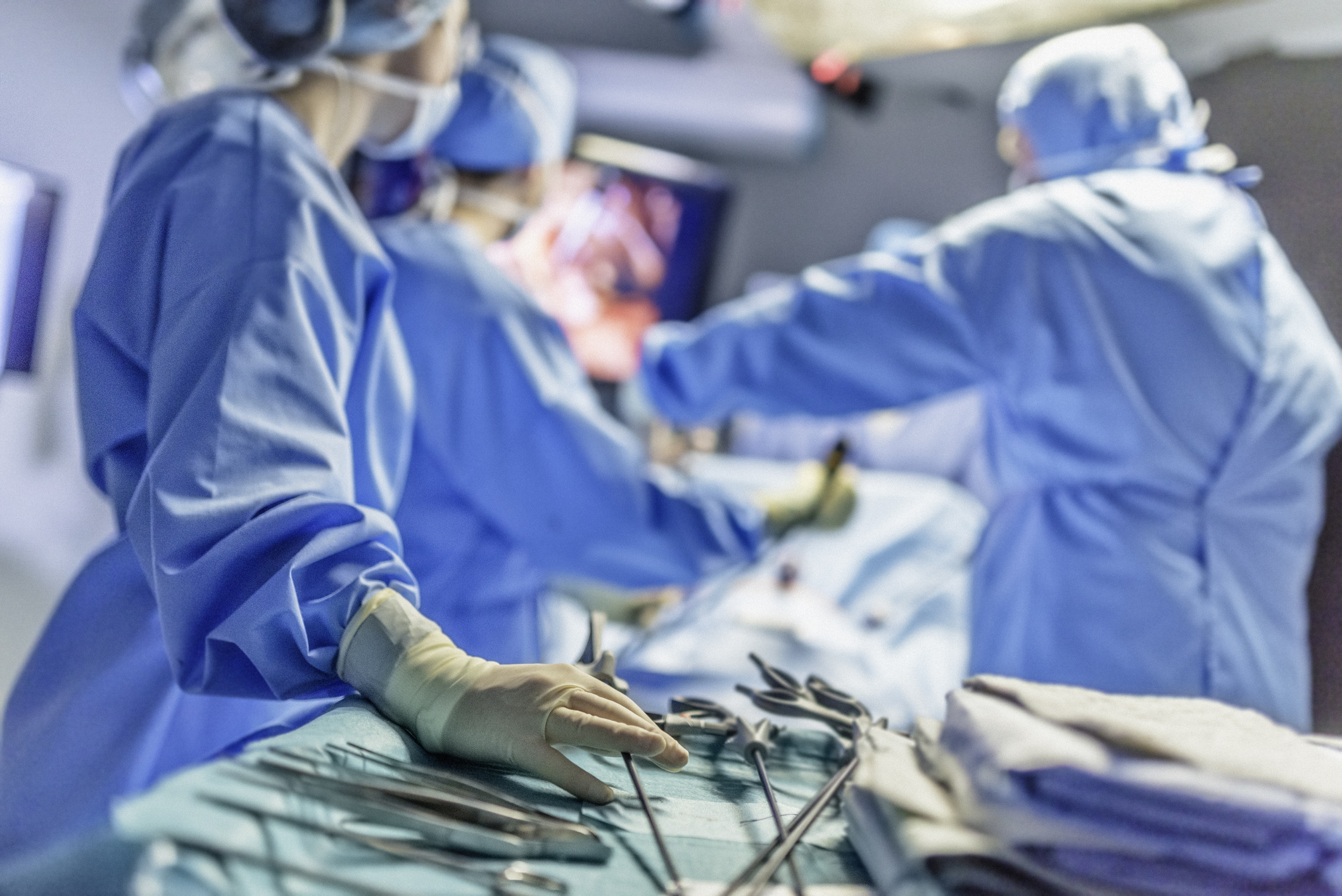 A surgery team working in the operating room.