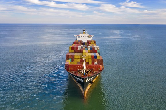 Large ship on open water. 
