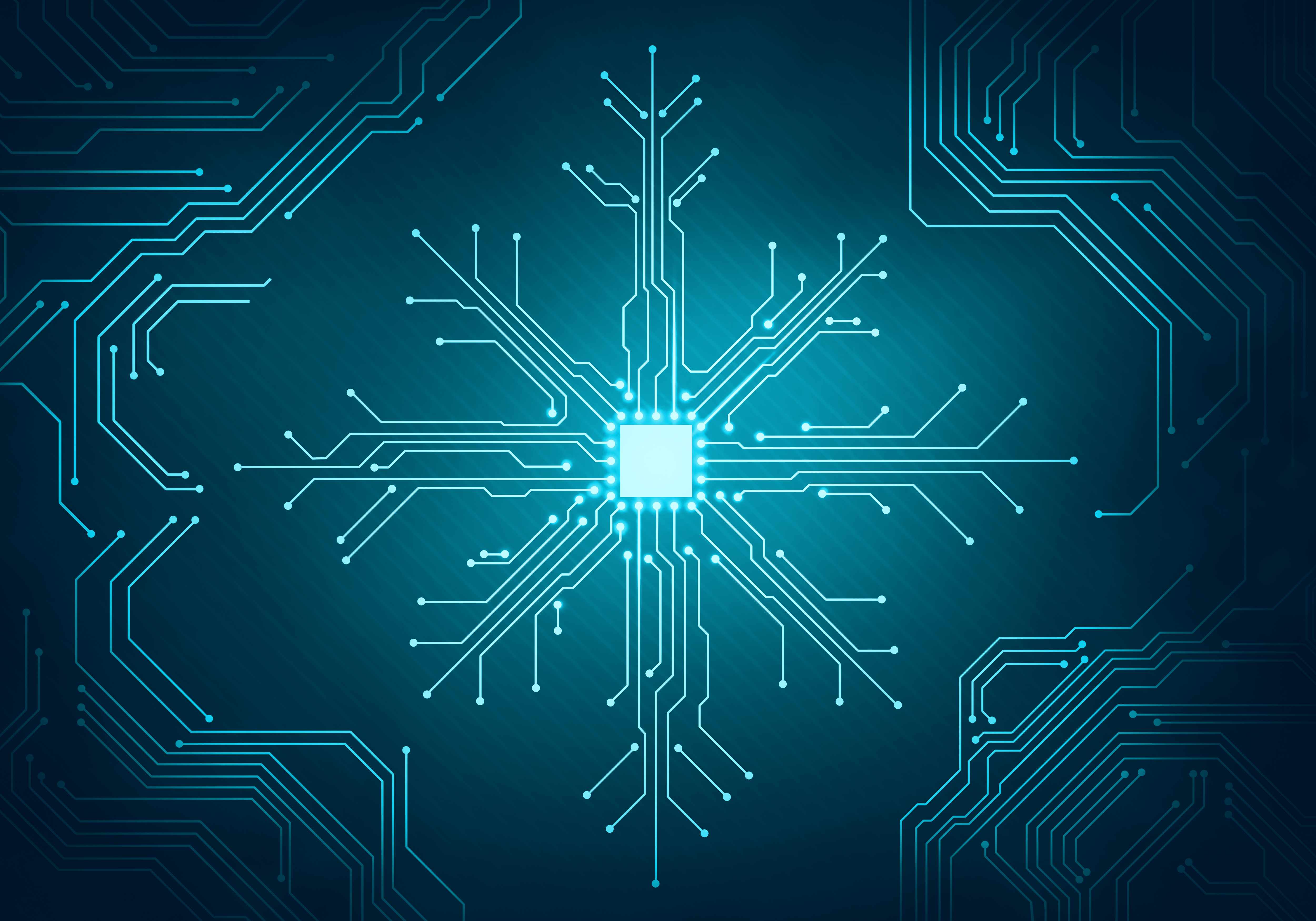 A computer motherboard with wires in the shape of a snowflake.