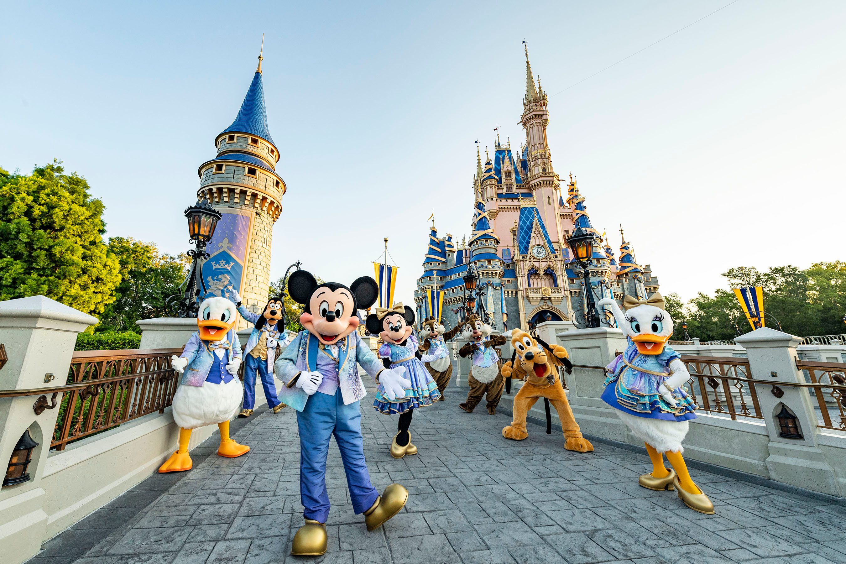 Mickey Mouse and other Disney characters in Disney World.