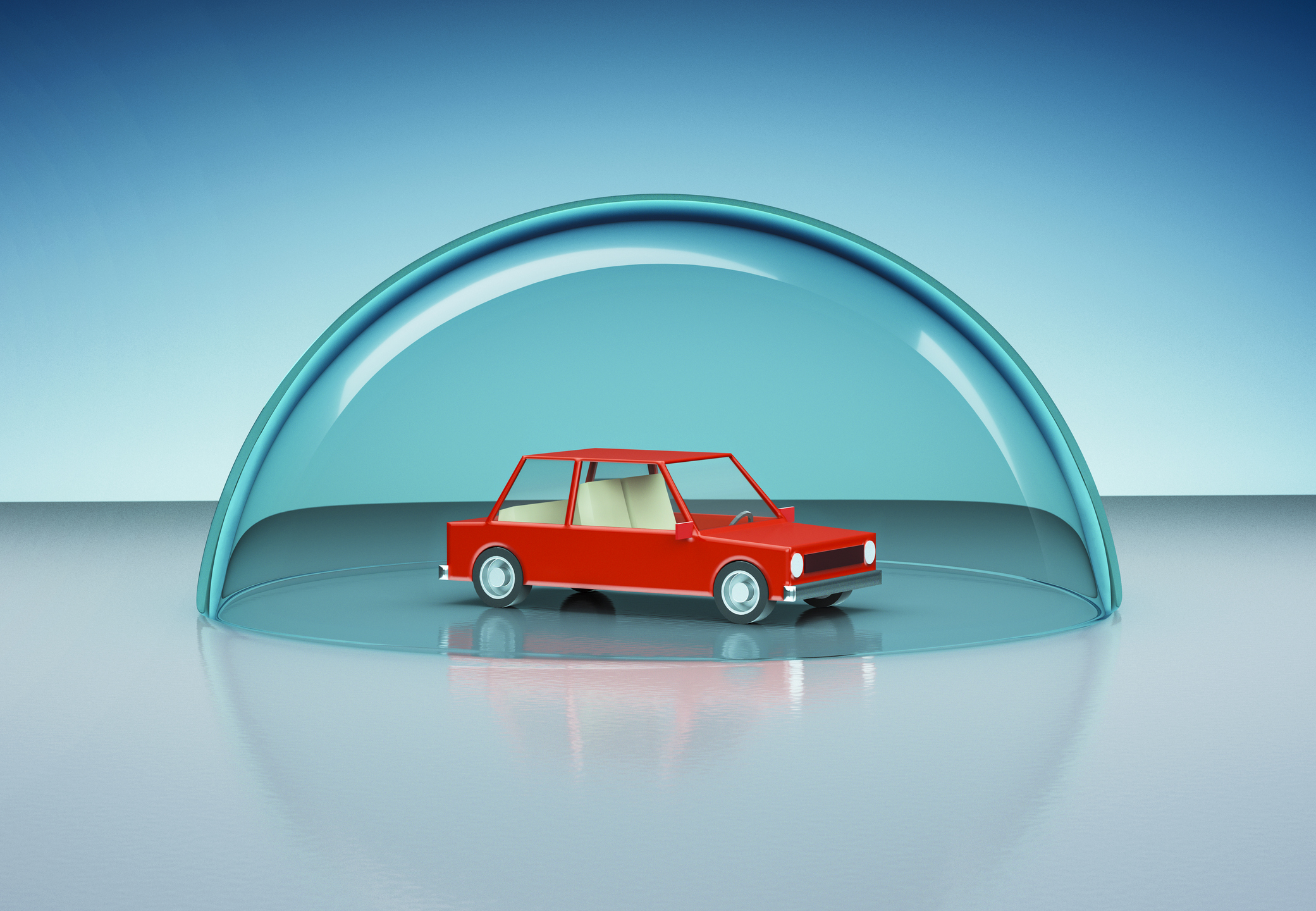 A cartoon image of a car with a protective bubble over it.