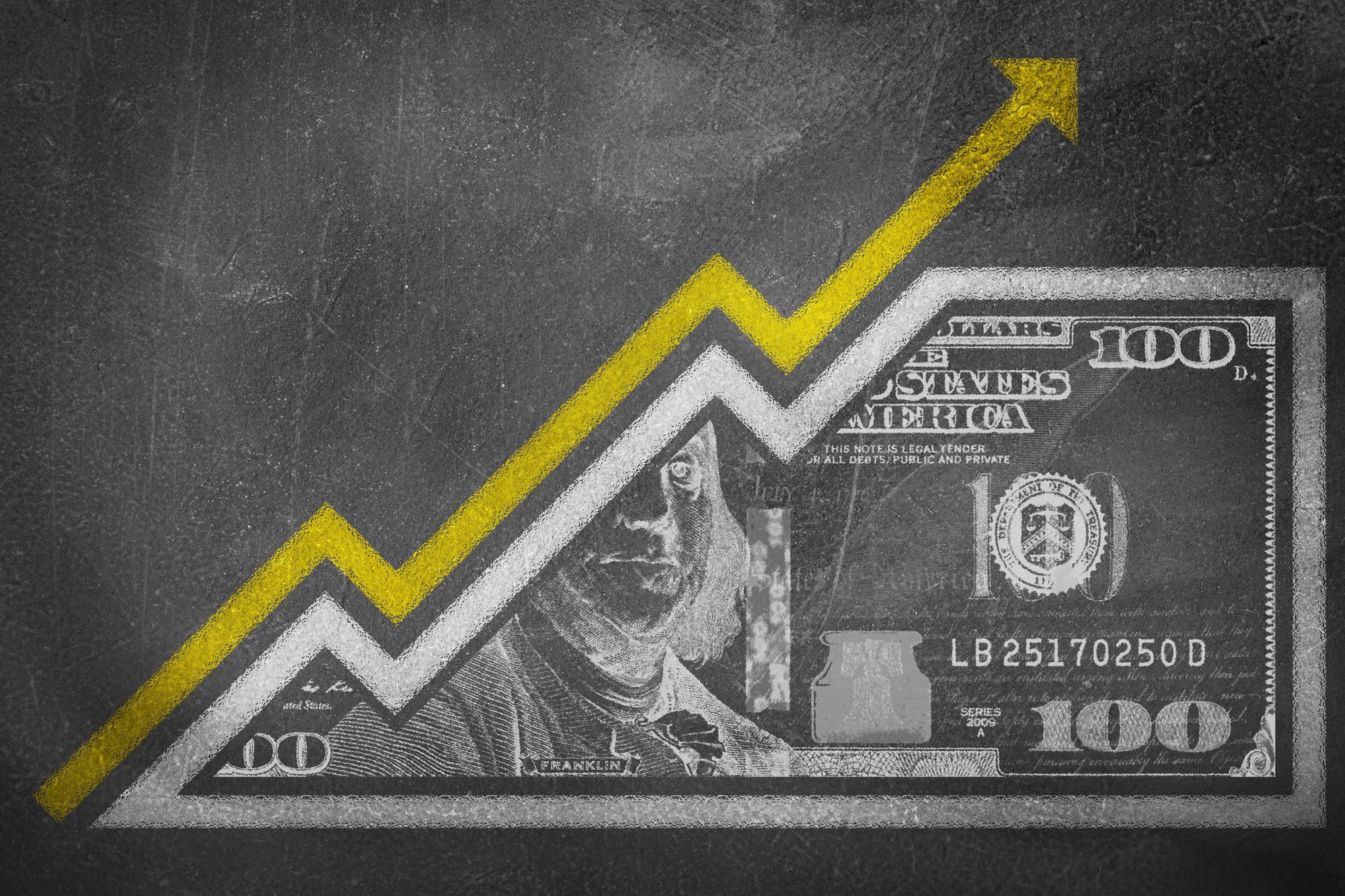 A dollar with an arrow going through it pointing upwards to represent inflation.