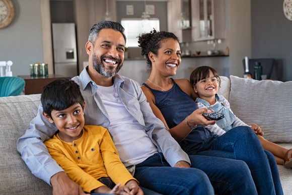 A family watching television.