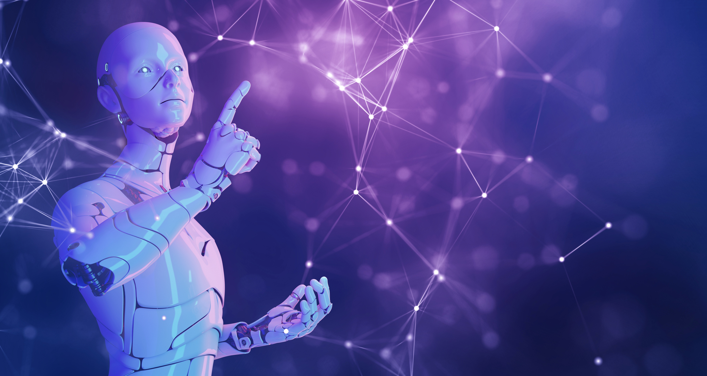 An android explores a digital world.