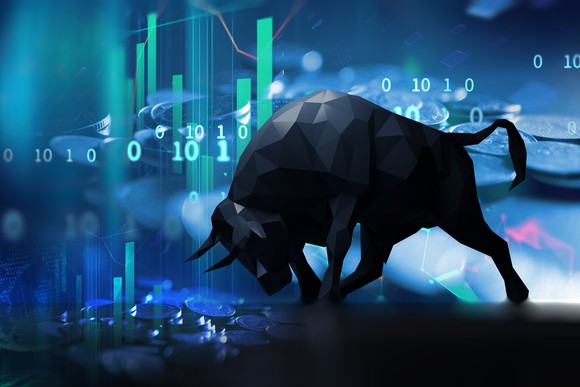 A bull with a financial chart in the background.