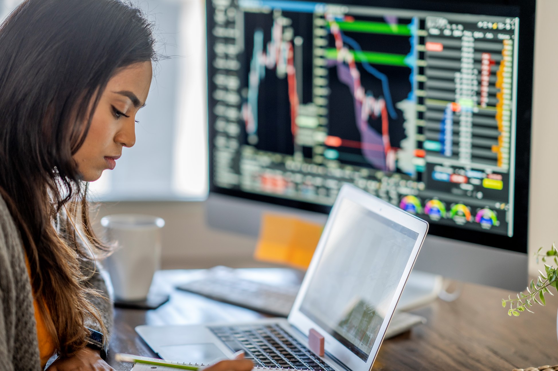 Woman making investment decisions