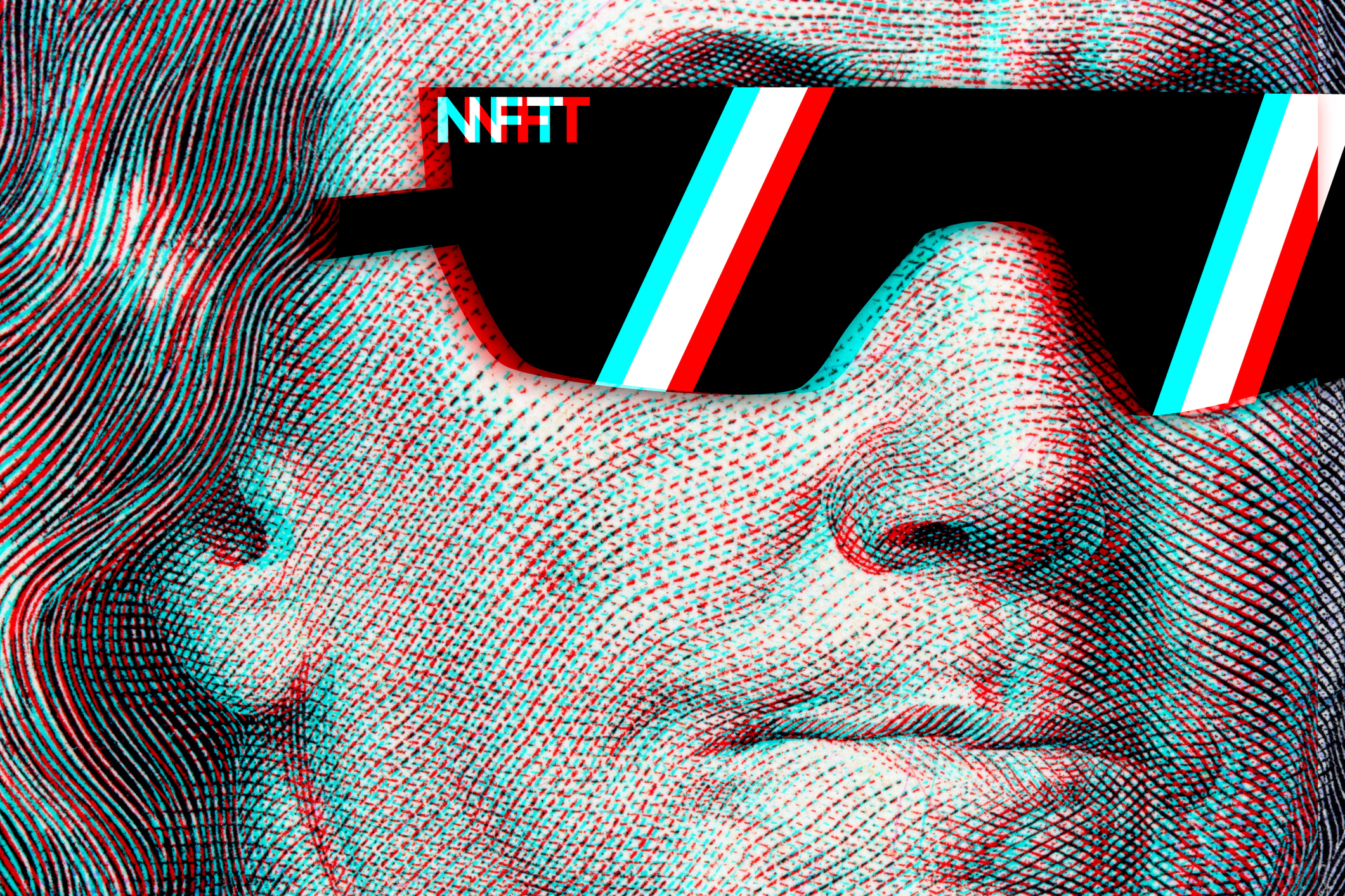 Benjamin Franklin wearing NFT sunglasses.