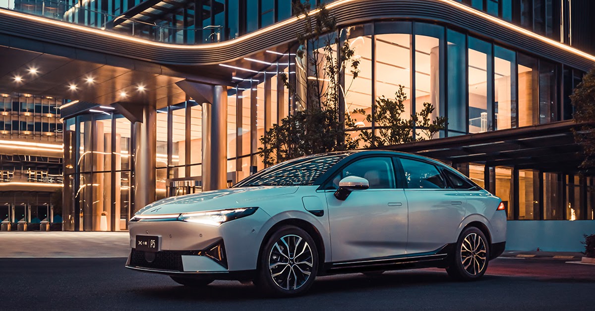An Xpeng P5, a midsize electric sedan.