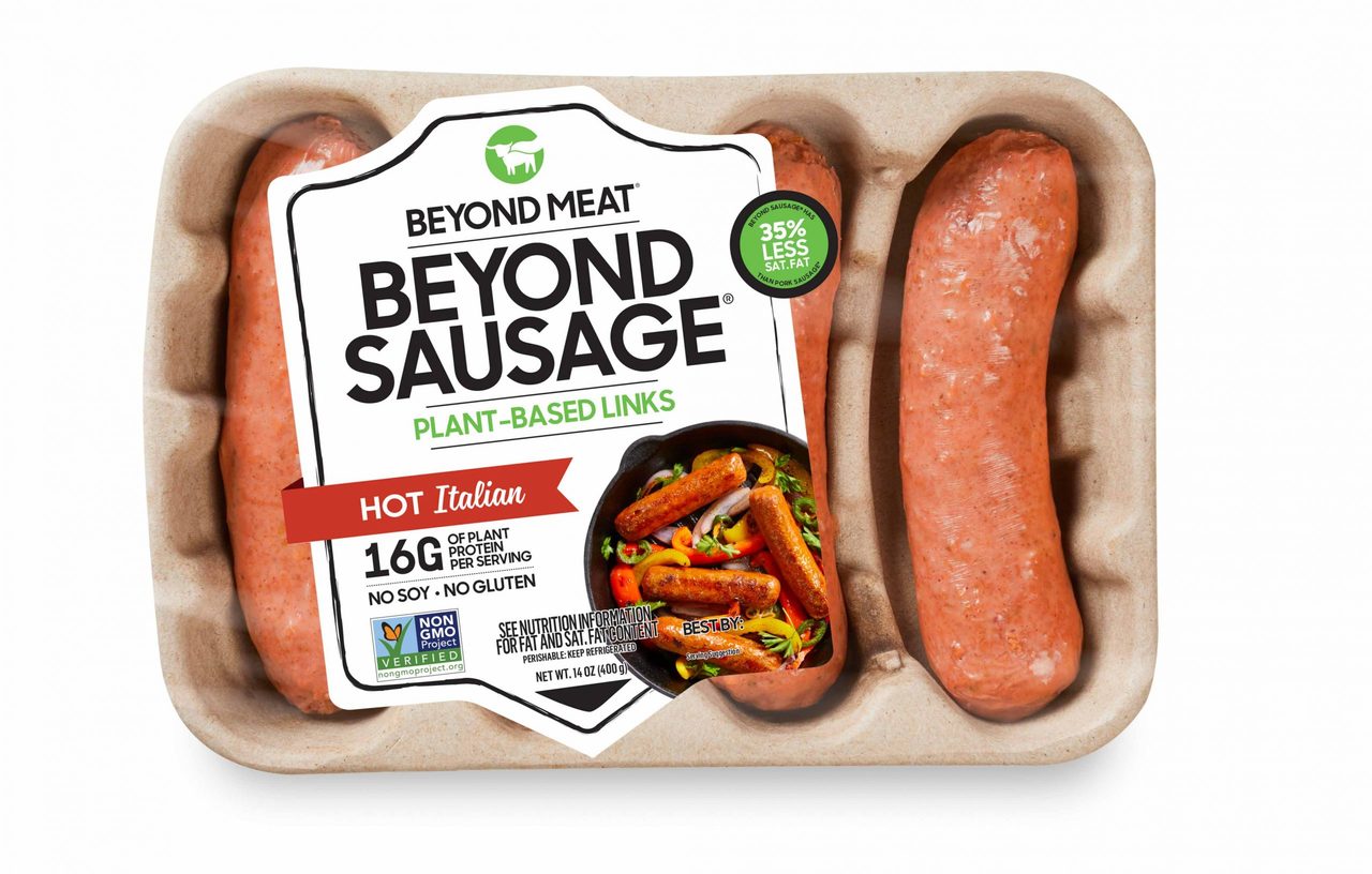 A package of Beyond Meat Hot Italian Sausages.