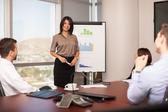 Person giving a presentation.