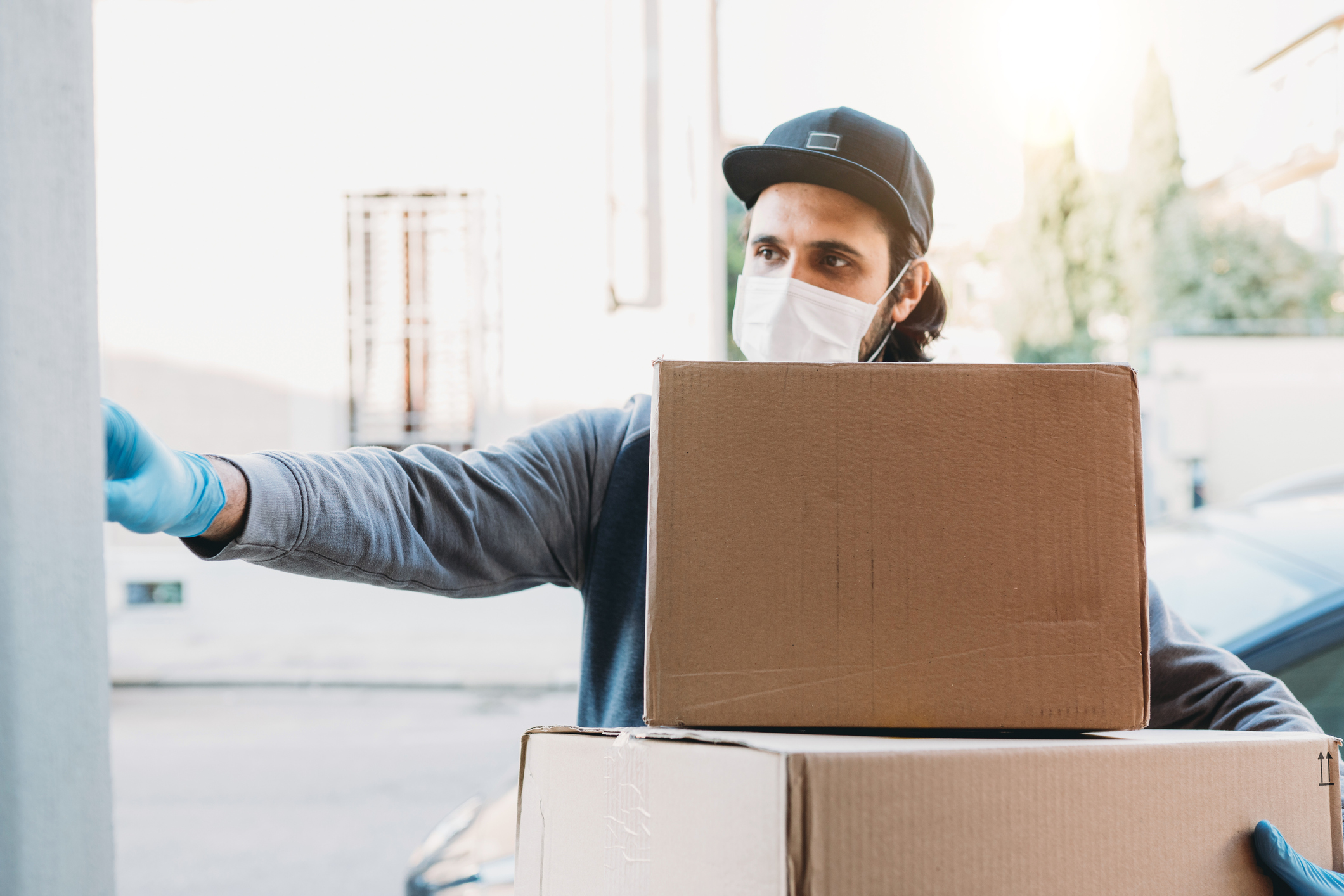 A delivery person making a delivery.
