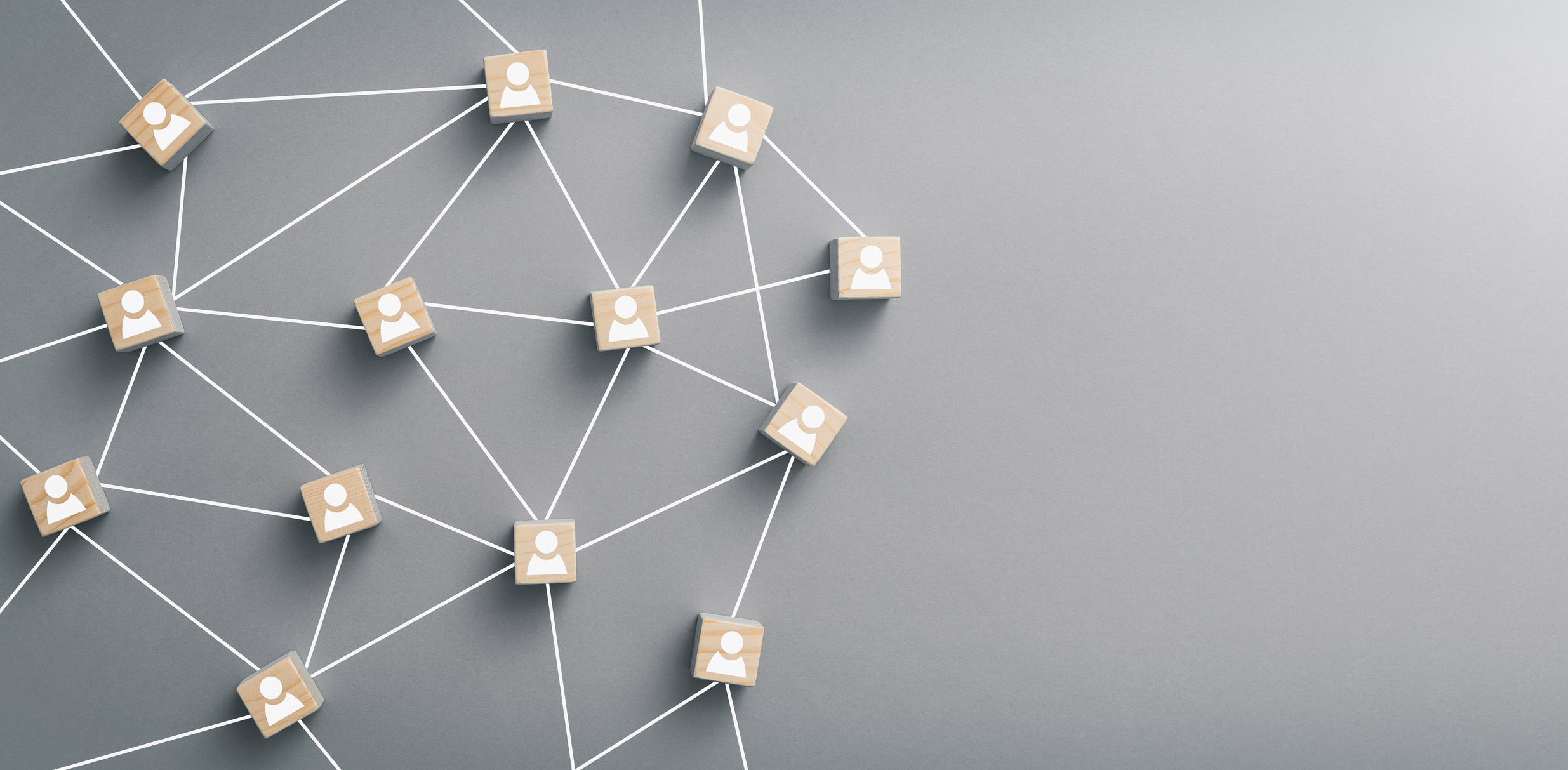 Blocks of people connected by a network.