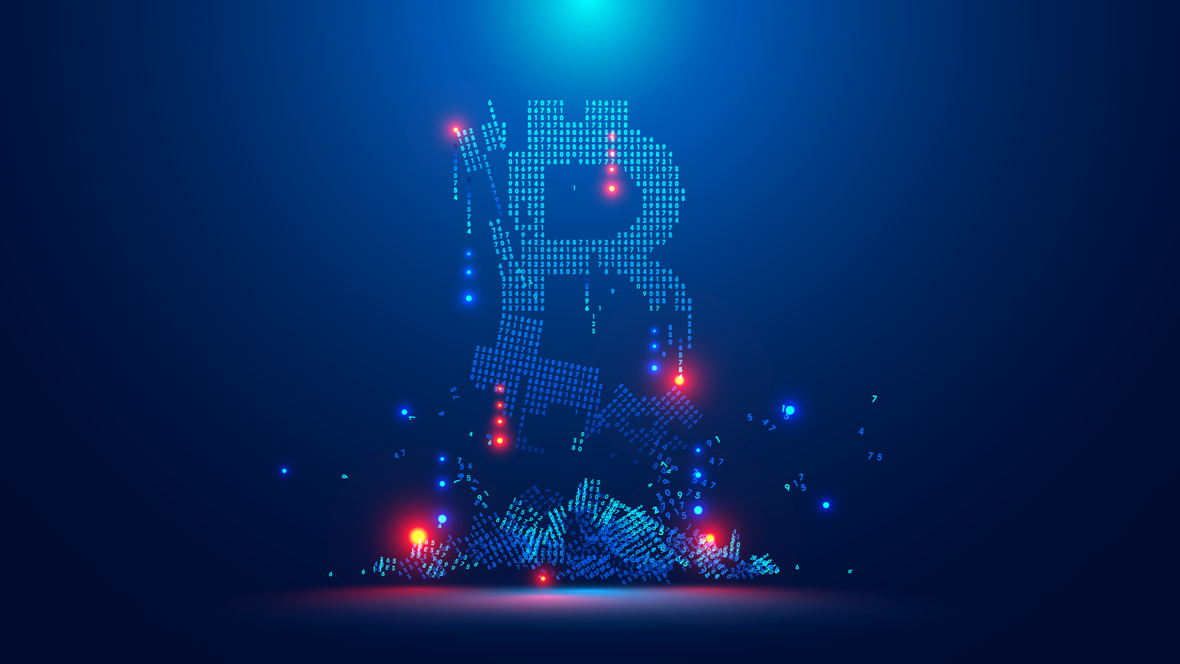 Digital Bitcoin symbol falling apart.