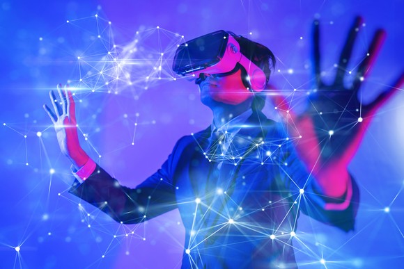 man using virtual reality headset