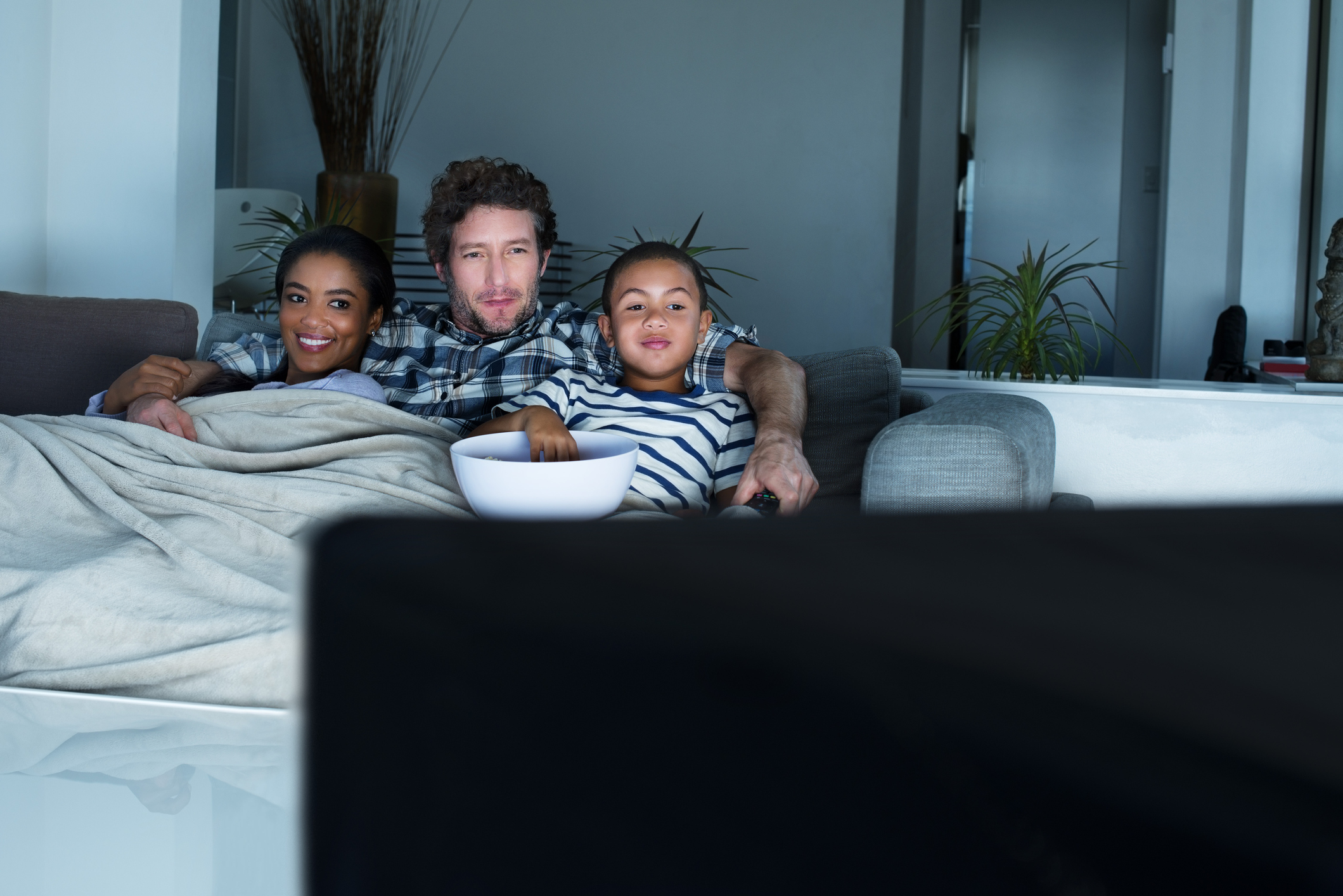 A family watching television.