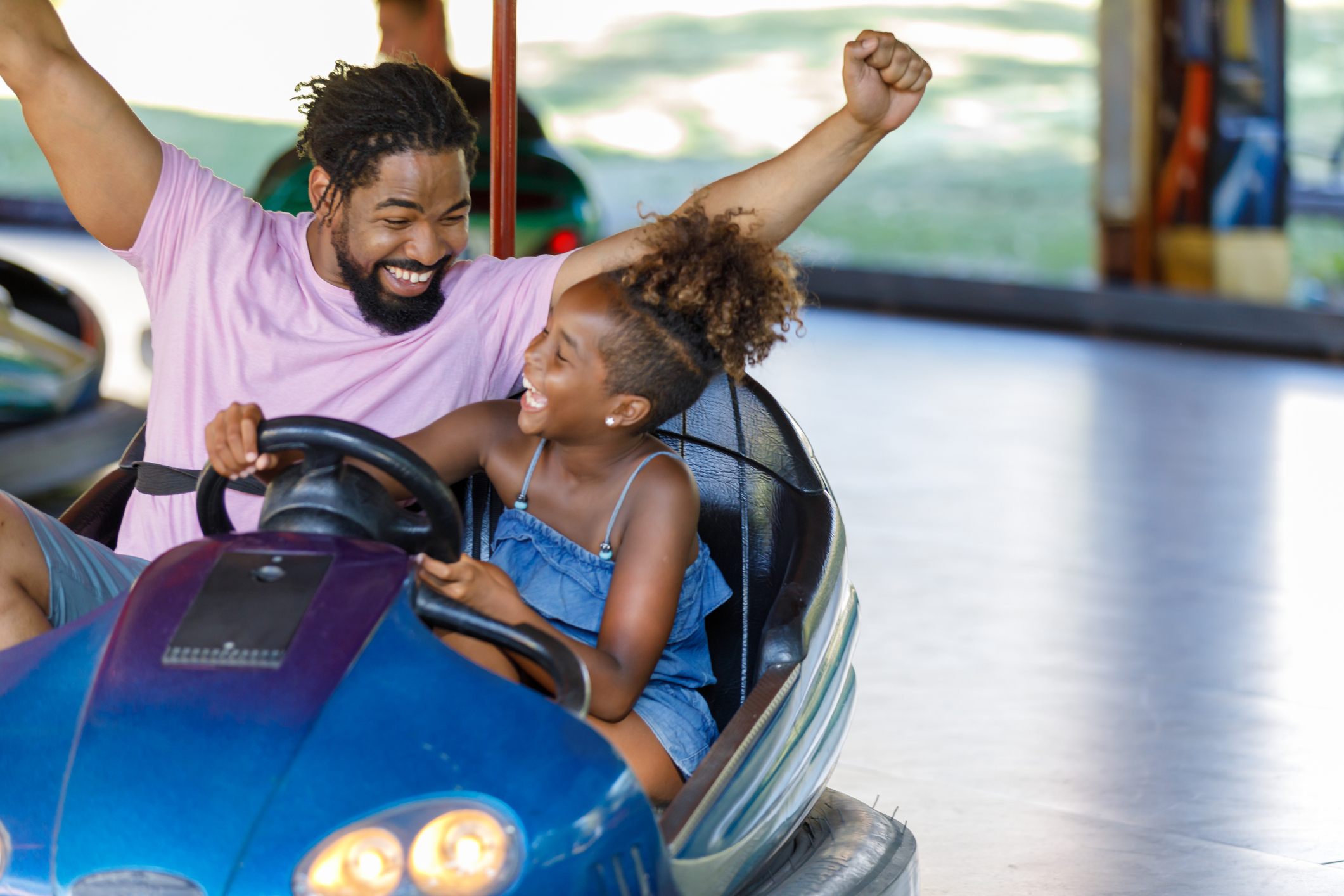 People having fun at a theme park.