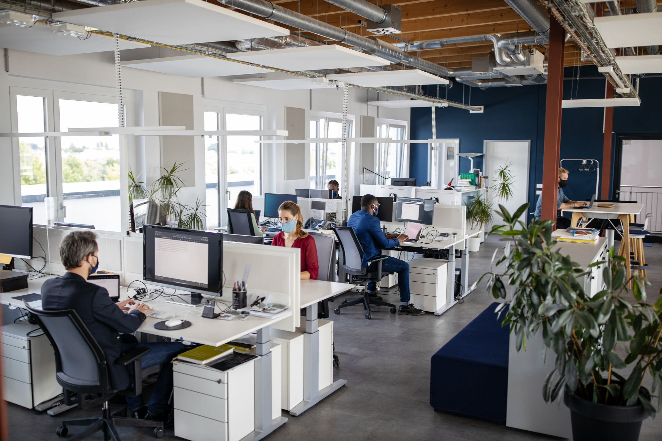 An office with people at desks.