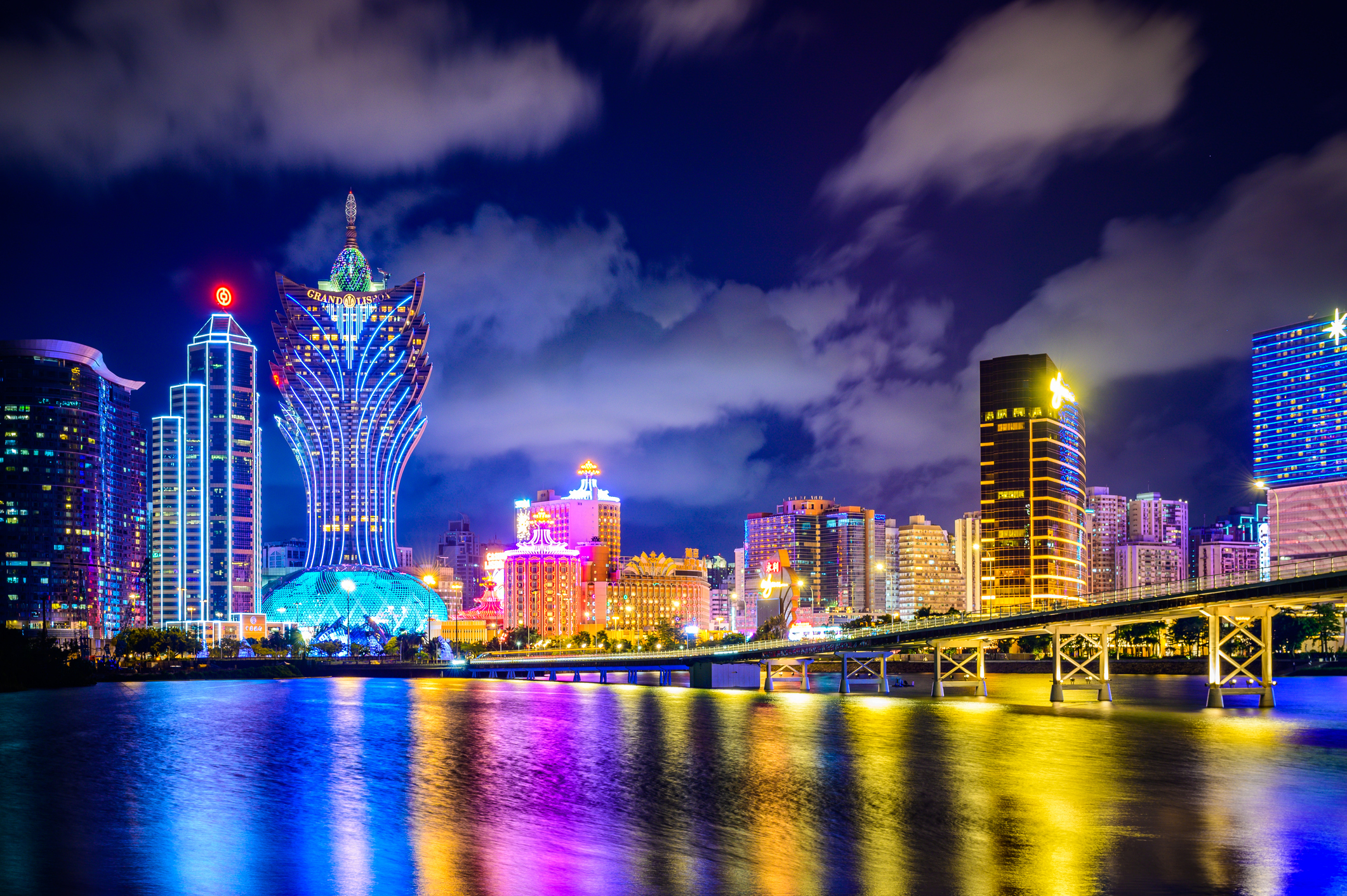 Macao's skyline at night.