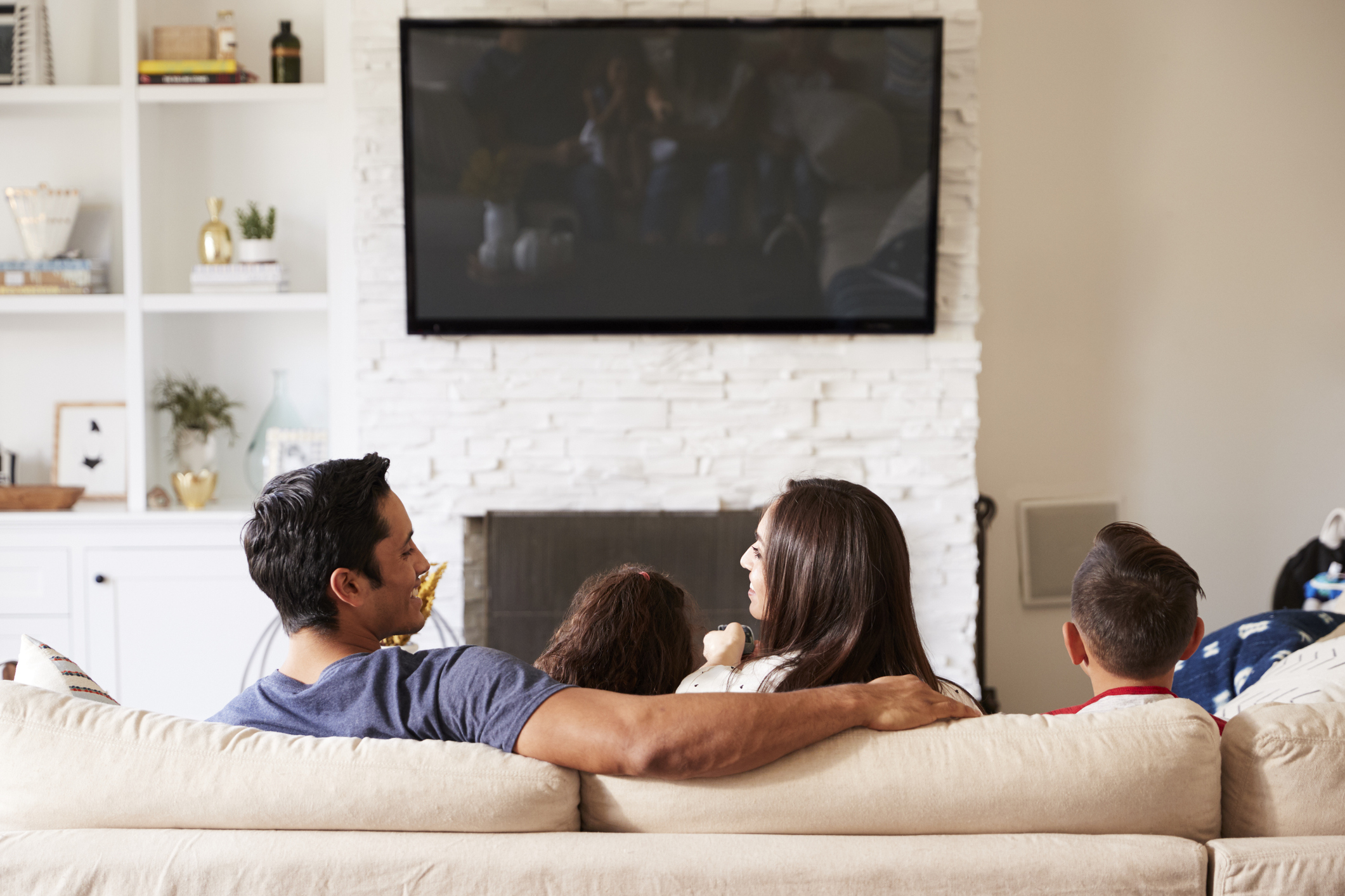 A family watching television.