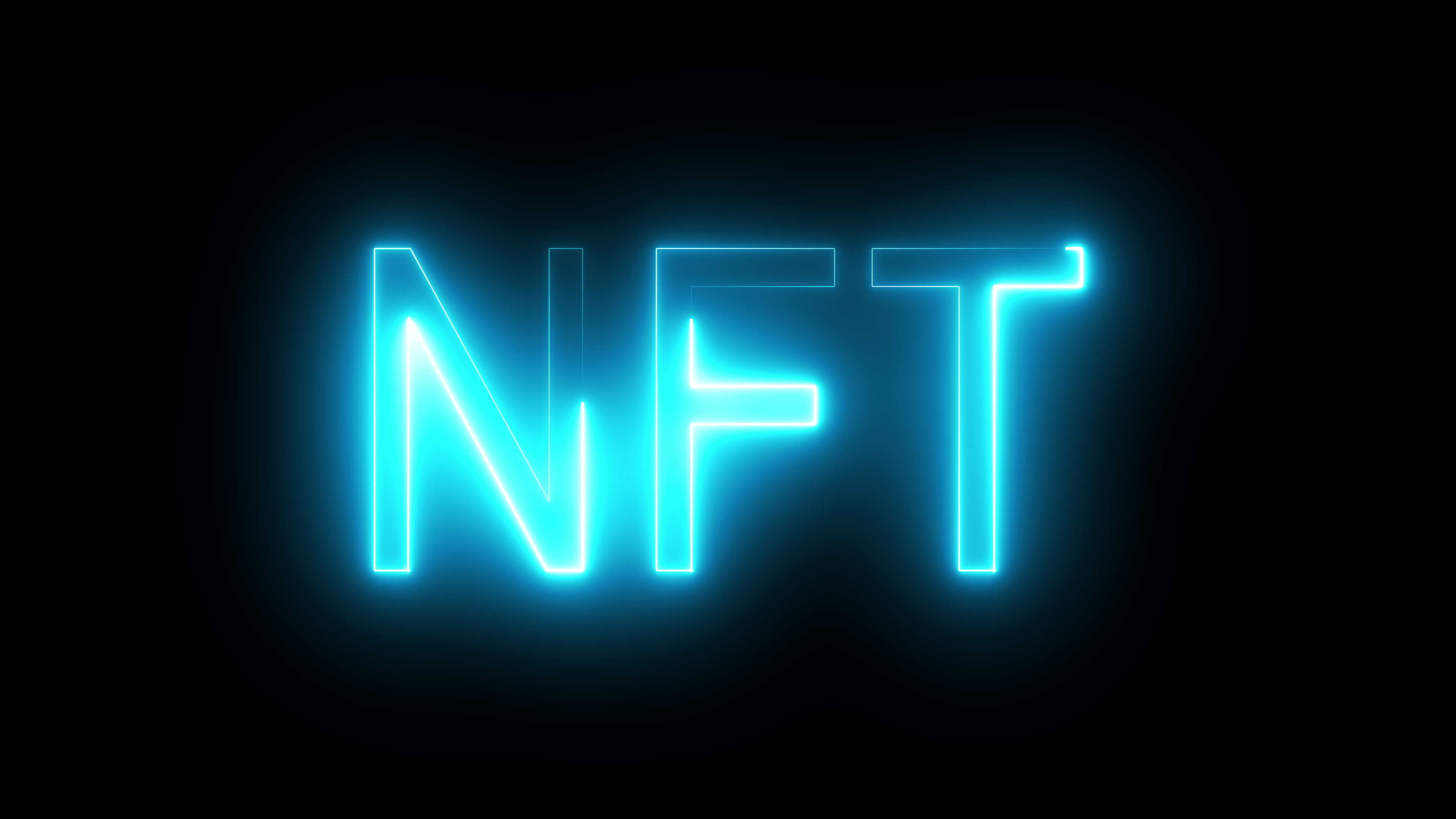The letters NFT are illuminated against a dark background.