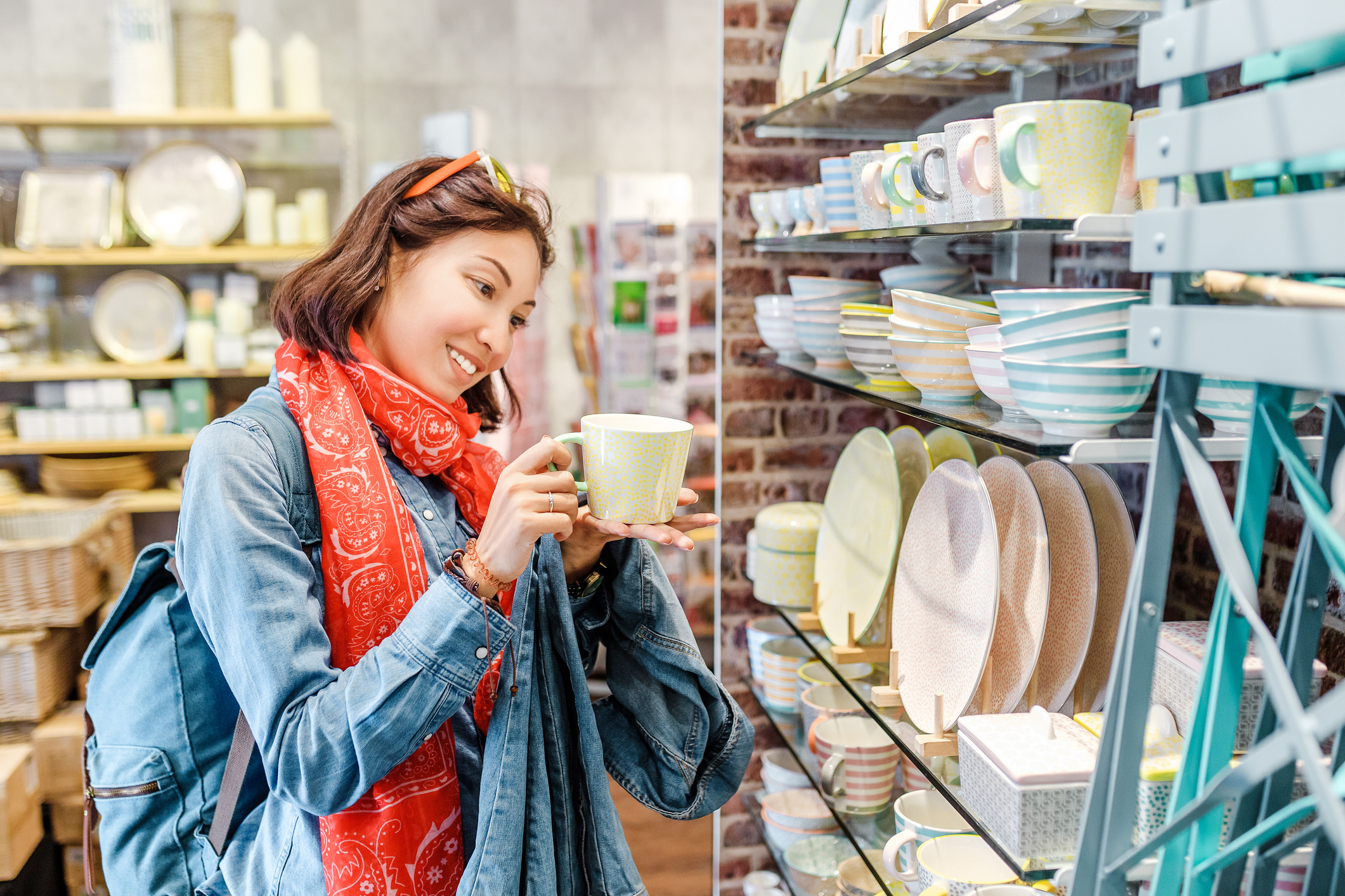 A person is shopping in a home goods store.