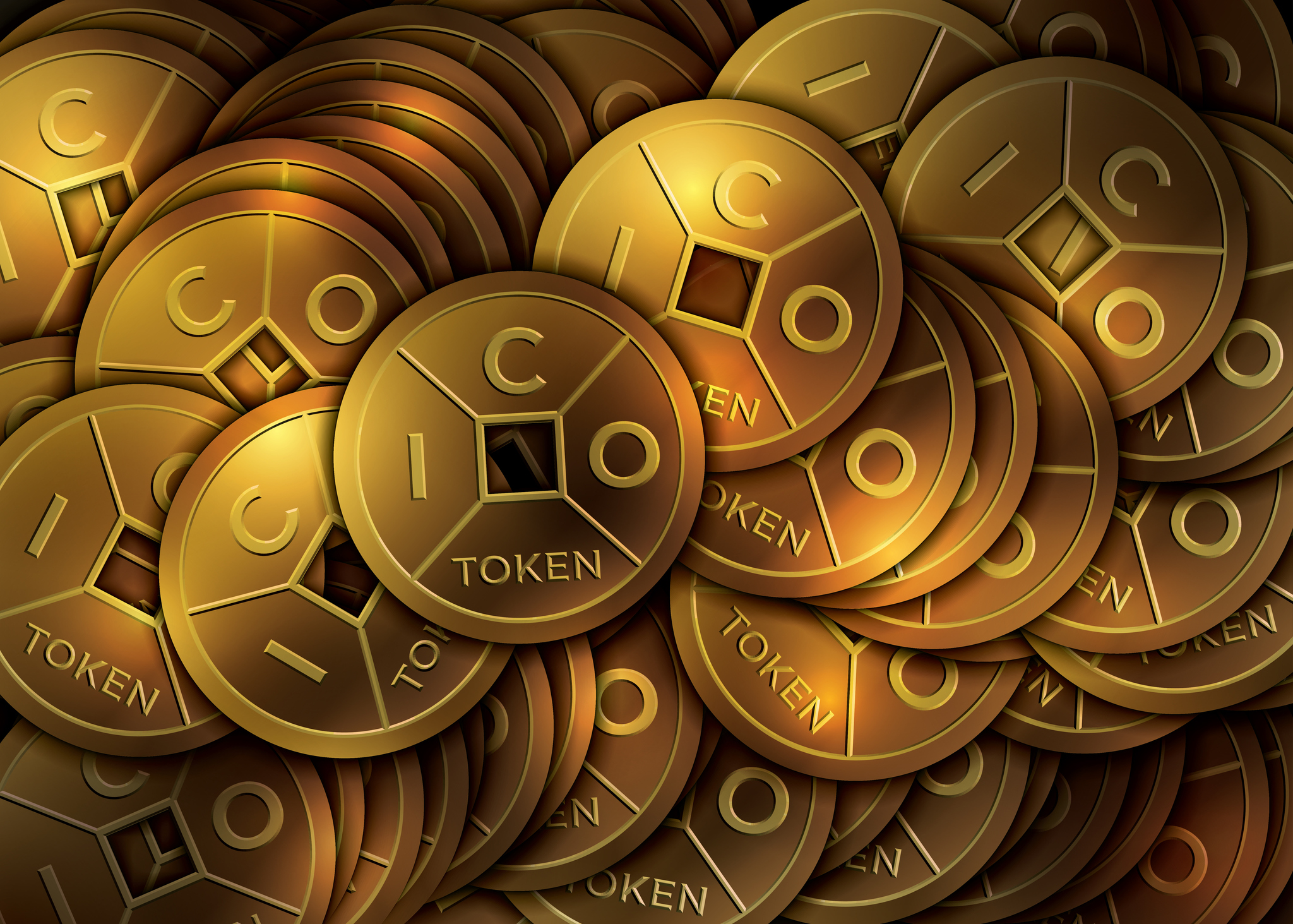 A pile of gold coins with the word "token" on them.