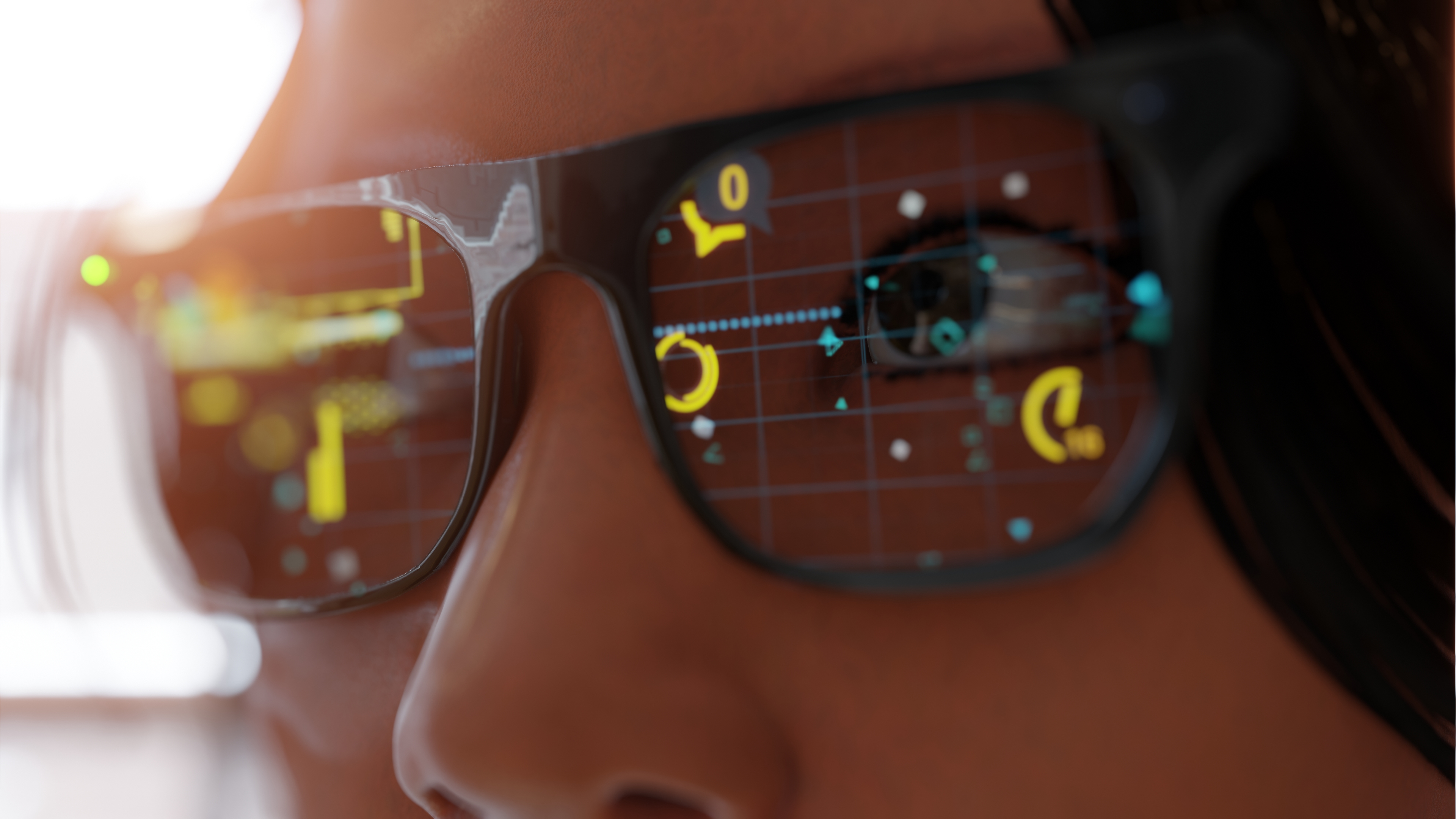 Person wearing augmented reality glasses.