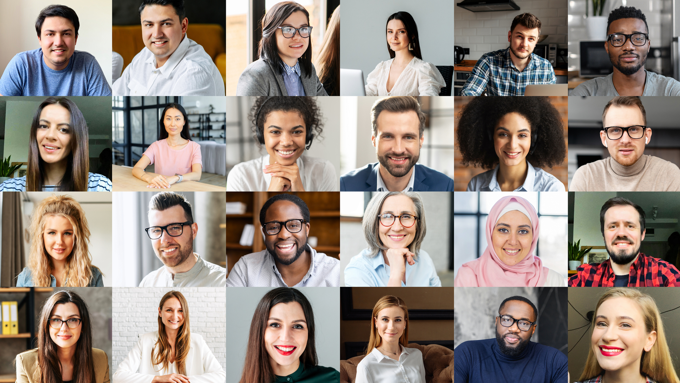 Grid of people on a video meeting.