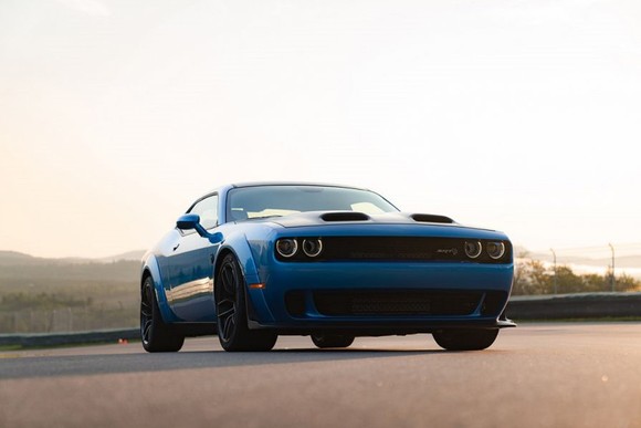 A 2020 Dodge Challenger Hellcat SRT Redeye parked on a roadway. 