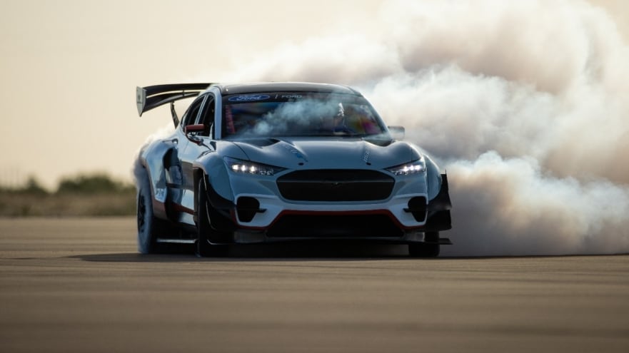 Ford Mustang Mach-E smoking its tires.